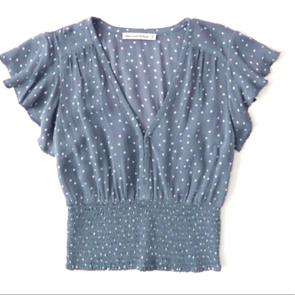 A&F Short-Sleeve Smocked Waist Flutter Sleeve Blouse